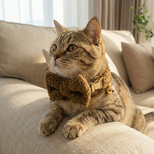Collier Teddy pour Chat - avec Nœud Papillon & Clochette
