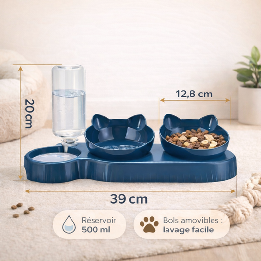 Gamelle Chat 3-en-1 - avec Distributeur d’Eau