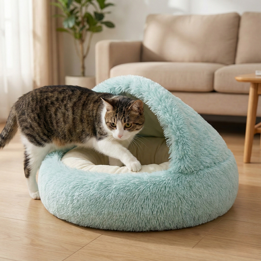 Panier douillet pour Chat en Peluche avec Capuche
