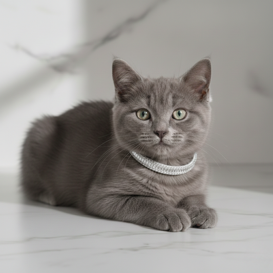 Collier de Luxe pour Chat avec Perles & Strass - Blanc