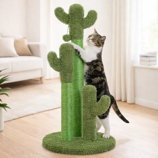 Griffoir cactus pour chat d’intérieur XXL – sisal naturel et balle interactive