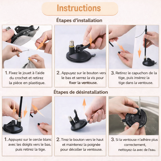 Jouet Interactif pour Chat à Ventouse – Canne à plumes avec clochette